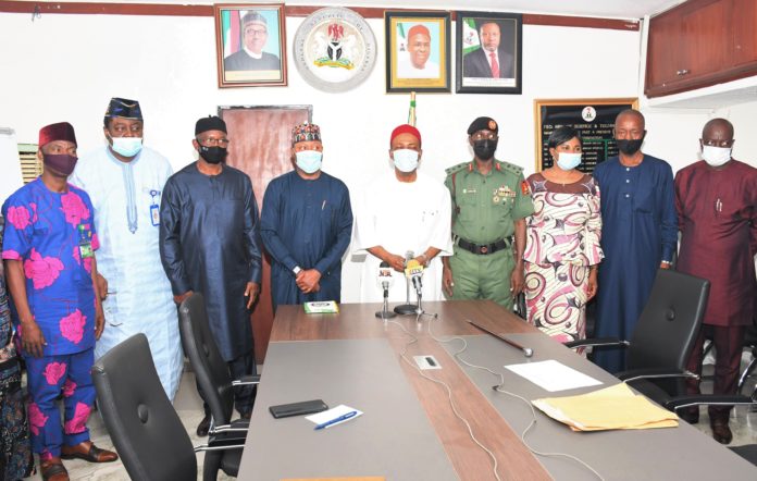 Minister of Science and Technology, Dr. Ogbonnaya Onu receiving the president of the Board of Organisation of Military Sports in Africa, (OSMA) Brig. Gen Mohammed Abdullahi