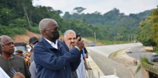 Honourable Minister of Works and Housing Mr Babatunde Raji Fashola SAN during the inspection tour