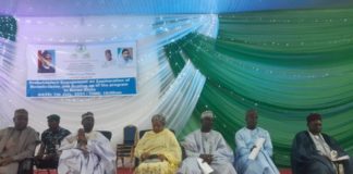 Fourth right, the Representative of the Honourable Minister of Humanitarian Affairs, Grema Ali Alhaji, third right, Focal Person of the NHGSFP in Borno State, Hajjia Aisha Waziri, fift right, Representative of the Governor of Borno State, Chief of Staff, Professor Isa Marte among other dignitaries.