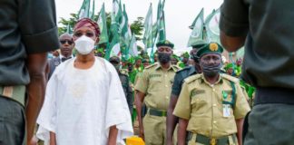 Minister of Interior, Ogbeni Rauf Aregbesola and the CG of NCOS, Nababa Haliru, during the commissioning of the newly constructed NCOS facility at Gbogan/Ibadan Road in the state of Osun today.