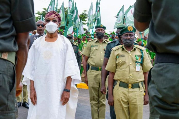 Minister of Interior, Ogbeni Rauf Aregbesola and the CG of NCOS, Nababa Haliru Minister of Interior, Ogbeni Rauf Aregbesola and the CG of NCOS, Nababa Haliru, during the commissioning of the newly constructed NCOS facility at Gbogan/Ibadan Road in the state of Osun today.