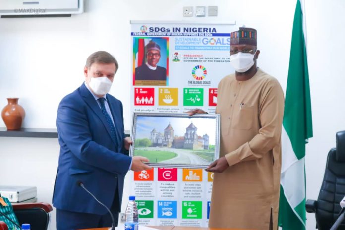 SGF (R) receives Ambassador of Belarus to Nigeria, Vyacheslav BRIL in his office (1)