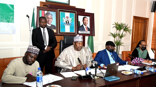 R-L Honourable Attorney General Of The Federation/Minister Of Justice, Abubakar Malami, San, Chairman Of The Presidential Committee On Correctional Reform And Decongestion, Hon. Justice Ishaq Bello (Rtd), Secretary To The Committee; Mrs Leticia Ayoola – Daniel And Special Assistance, To The Hagf On Media Dr. Jubril Gwandu, At The 1 Day Virtual Meeting With Justice Stakeholder From Ogun State On Implementation Of Amnesty & Decongestion Program For Juveniles, Held On Friday 9th July, 2021 At Minister’s Conference Room.