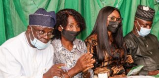 L-R: Mr. Momoh Olugbenga, Director Enterprise Development & Promotion Dept;( Rep. Permament Secretary, FMYSD); Mrs. Omotade Olusola, Director Human Resource Mgt. Dept. Office of Auditor General of the Federation; Rep. Of D.G. S.D.G.; Mr. Edeh Ogaba, Director Enterprise Youth Devlpt. Dept. (FMYSD)