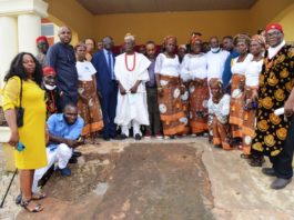Director Housing and Urban Development Mr. Olufemi Oloruntola and Community leaders of Isiala Mbano in a group photograph during the commissioning of the Health Centre