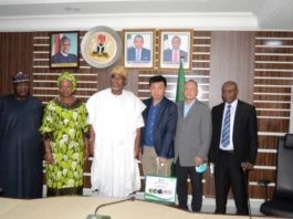 L - R: The Acting Director, Investment Promotion and Minerals Trade (IPMT), Ministry of Mines and Steel Development, Mr. Yunusa Mohammed, Permanent Secretary of the Ministry, Dr. Oluwatoyin Akinlade, Minister of Mines and Steel Development, Arc. Olamilekan Adegbite with the delegates from China Railway Investment Group Limited during their official visit to the Minister at the Ministry's Headquarters