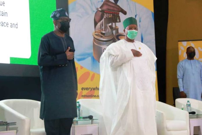 HMSH Dr. Olorunnimbe Mamora with Chairman MTN Foundation, Prince Julius Adeluyi (OFR)