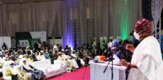 Minister of interior. Ogbeni Rauf Aregbesola delivering his address at the 2021 Annual Kaduna Economic and Investment Summit KADINVEST 6.0