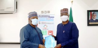 SGF, Boss Mustapha (R) with APC National Youth Leader, Ismaeel Ahmed