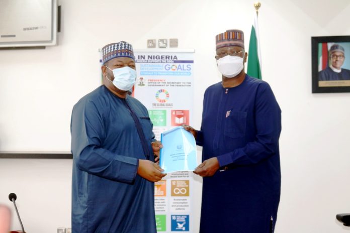 SGF, Boss Mustapha (R) with APC National Youth Leader, Ismaeel Ahmed