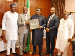 Special Adviser to the President on Media and Publicity, Femi Adesina flanked L-R by Dr Adetayo Haastrup, CIPM President Olusegun Mojeed, Henry Unakpor Vice President CIPM and Shola Oshunkeye