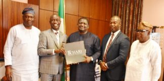 Special Adviser to the President on Media and Publicity, Femi Adesina flanked L-R by Dr Adetayo Haastrup, CIPM President Olusegun Mojeed, Henry Unakpor Vice President CIPM and Shola Oshunkeye