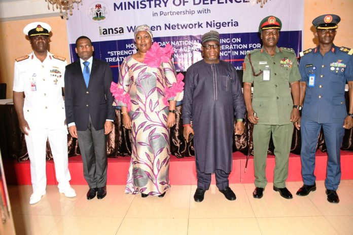 Representative of the Minister of Defence, Maj Gen Salihi Magashi, Mrs Olu Mustapha (M) and other representatives of the Service Chiefs during the National training Workshop in Abuja