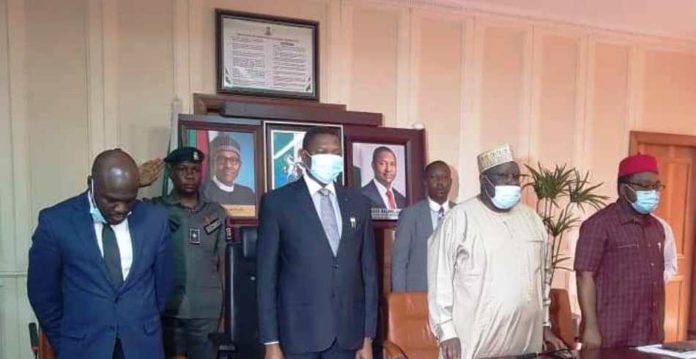 INVESTIGATION OF ACTS OF TERRORISM AND ALLIED OFFENCES FROM LEFT SA MEDIA TO HAGF, DR UMAR GWANDU, HONOURABLE ATTORNEY GENERAL OF THE FEDERATION AND MINISTER OF JUSTICE (HAGF) ABUBAKAR MALAMI SAN, ACTING SOLICITOR GENERAL OF THE FEDERATION AND PERMANENT SECRETARY, FEDERAL MINISTRY OF JUSTICE MR U. E. MOHAMMED AND THE EXECUTIVE SECRETARY NATIONAL HUMAN RIGHTS COMMISSION, ANTHONY O. OJUKWU ESQ AT THE PRESS CONFERENCE ORGANISED TO PRESENT THE REPORT OF INVESTIGATION OF ACTS OF TERRORISM AND ALLIED OFFENCES PERPETRATED BY NNAMDI KANU AND REPORT ON THE SPONSORS AND FINANCIERS OF SUNDAY ADEYEMO (IGBOHO) AND ASSOCIATES IN ABUJA TODAY FRIDAY 22ND OCTOBER, 2021