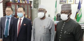 L-R: First Secretary, Kim Chon, Korea Republic Ambassador to Nigeria, Jon Tong Chol, Minister of Police Affairs, Dr. Muhammad Maigari Dingyadi, and Permanent Secretary, Tope Fashedemi, during a courtesy visit to the Ministry’s Headquarters in Abuja