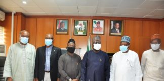 right to left, the Hon. Minister of Power, Engr. Abubakar D. Aliyu, third; second right is the Minister of state for Power, Goddy Jedy-Agba and Second left is the Perm. Sec Power, Nebeolisa Anako while third left is the President of NAGCC