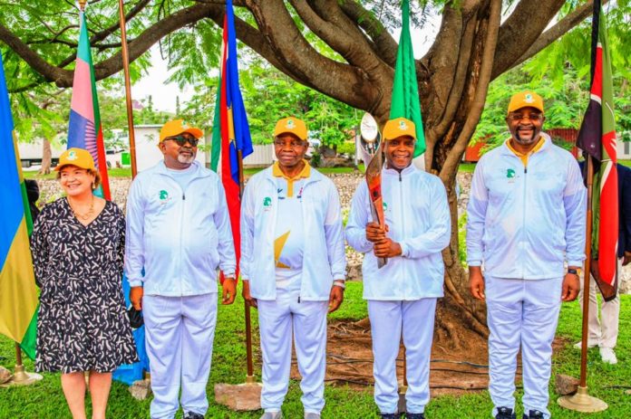 Queen’s Baton Relay for the Birmingham 2022 Commonwealth Games L-R: Catriona Laing(British High Commissioner to Nigeria) Alh Ismaila Abubakar (PS, Federal Ministry of Youth and Sports Development,Engr Habu Gummel(President,NOC) Prof Yemi Osinbajo (Vice President, Federal Republic of Nigeria)and Mr Sunday Dare (Minister of Youth and Sports Development) during the Queen’s Baton Relay for the Birmingham 2022 Commonwealth Games which held at the State house in Abuja on 16th October, 2021