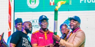 Lighting of the Nigerian University Games Association (NUGA) 2022 Torch of unity by Hon Minister of Youth and Sports Development, Chief Sunday Dare at the University of Lagos, Akoka, Lagos