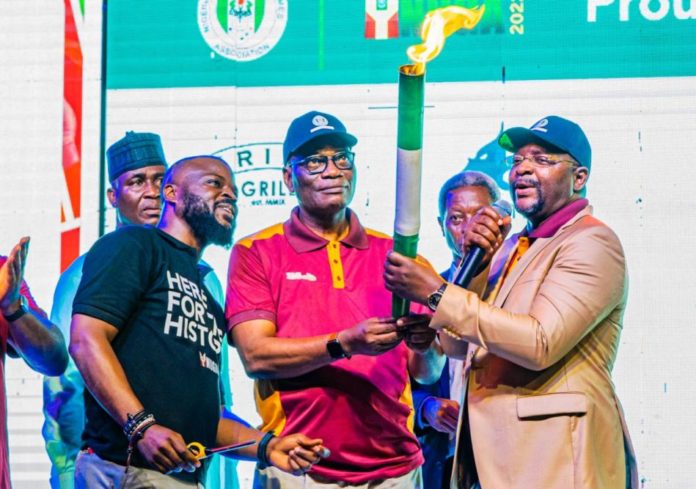 Lighting of the Nigerian University Games Association (NUGA) 2022 Torch of unity Lighting of the Nigerian University Games Association (NUGA) 2022 Torch of unity by Hon Minister of Youth and Sports Development, Chief Sunday Dare at the University of Lagos, Akoka, Lagos