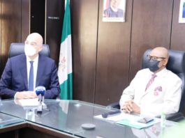 His Excellency Nikolaos Dendias, Greece Foreign Affairs Minister with the Honourable Minister of State for Health, Dr. Olorunnimbe Mamora