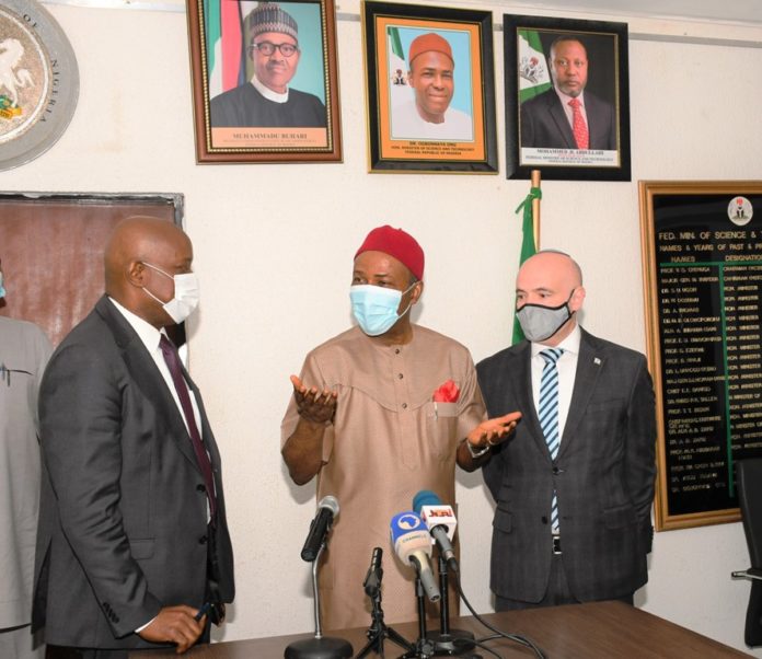 FG to strengthen Bilateral ties with Israel Hon. Minister of Science, Technology and Innovation Dr. Ogbonnaya Onu (middle), Permanent Secretary Federal Ministry of Science, Technology and Innovation Mr. Edet Sunday Akpan (left), Ambassador of Israel to Nigeria Mr. Michael Freeman (right) during a Courtesy Visit by the Ambassador to the Hon. Minister in Abuja.