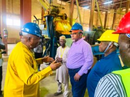 Hon. Minister of Mines and Steel Development, Arc Olamilekan Adegbite during the tour of National Metallurgical Development Centre (NMDC) in Jos over the weekend