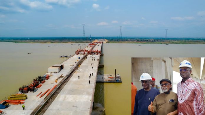 L-R : Chief of Staff to the President Professor Ibrahim Gambari , Honourable Minister of Labour and Employment Dr Chris Ngige and Honourable Minister of Works and Housing Mr Babatunde Raji Fashola SAN during the inspection of the 2nd Niger Bridge today