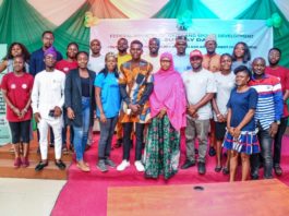 Representative of the Minister of Youth and Sports Development, Hajia Amina Dauren with some participants at the closing ceremony of a 3-day Voter Registration and Youth Mobilization Workshop on the Implementation of the ‘Not Too Young to Run Act’ held at the Public Service Institute of Nigeria, Abuja.