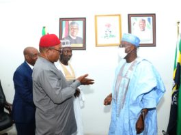 L-R: National President, Independent Petroleum Marketers Association of Nigeria (IPMAN), Elder Chinedu Okoronkwo, National President, Association of Distributors and Transporters of Petroleum Products in Nigeria (ADITOP), Alhaji Mohammed Lawal Danzaki; Minister of Police Affairs, Dr. Muhammad Maigari Dingyadi; Permanent Secretary, Temitope Fashedemi and others during a courtesy visit by IPMAN and ADITOP to the Ministry’s Headquarters in Abuja