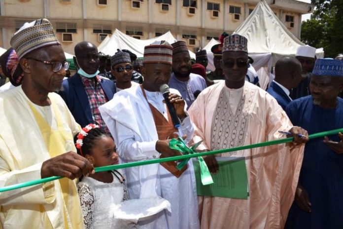 Flag off ceremony in Kaduna State From Left to Right, the Kaduna State, Commissioner of Agriculture, Alhaji Ibrahim Hossaini, Hon.Minister of Agriculture and Rural Development, Dr. Mohammad Mahmood Abubakar (Centre), Director, Federal Department of Agriculture, Engr Abdullahi Abubakar, during the Flag off ceremony in Kaduna State.