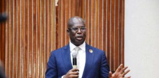The Honourable Minister of State for Petroleum Resources, Chief Timipre Sylva addressing the Management & staff of the Ministry during the 2022 Public/Civil Service day & Award Ceremony in Abuja.