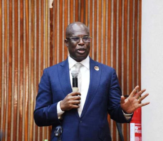 The Honourable Minister of State for Petroleum Resources, Chief Timipre Sylva addressing the Management & staff of the Ministry during the 2022 Public/Civil Service day & Award Ceremony in Abuja.