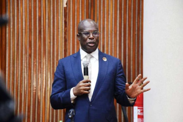 The Honourable Minister of State for Petroleum Resources, Chief Timipre Sylva addressing the Management & staff of the Ministry during the 2022 Public/Civil Service day & Award Ceremony in Abuja.