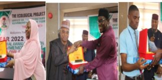 The Permanent Secretary (EPO), Dr Habiba Lawal and Director, Learning and Development (OHCSF), Mr Augustine Uzor, presenting the Ministerial Award to the Awardees during the 2022 Civil Service Week at Federal Secretariat, Abuja