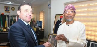 Courtesy visit L-R: The Ambassador, Head of Mission of the Embassy of the Republic of Iraq, Mr Anwer Saeed and the Honourable Minister of Interior Ogbeni Rauf Aregbesola