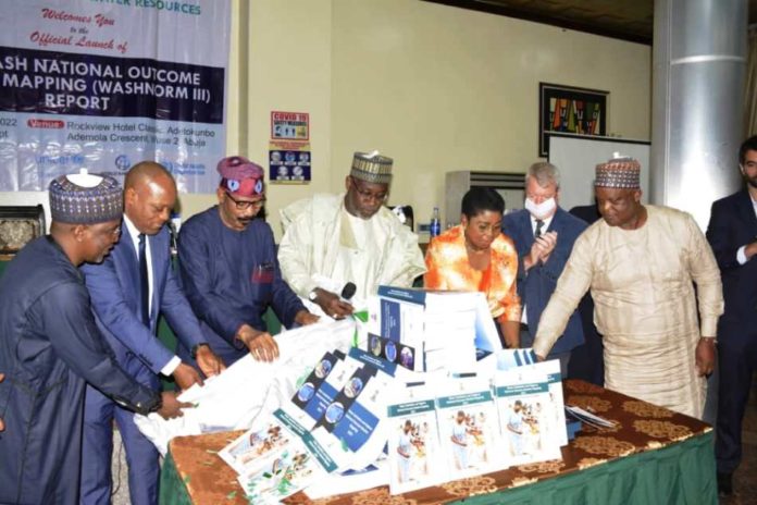 Unveiling of the WASHNORM Unveiling of the WASHNORM Report by the Honourable Minister of Water Resources Engr Suleiman H. Adamu FNSE FAeng,( 4th from left),flanked by the Permanent Secretary Mrs Didi Walson-Jack mni(3rd from Right), the Honourable Minister of State for Health,Dr Olorunibe Mamora(3rd left), the Statistician of the Federation Mr Semiyu Adeniran(2nd left), the UNICEF Country Representative Mr Peter Hawkins (2nd right), Engr Danjuma Madaki Director of Water Supply (Left) and Mr Emmanuel Awe, Director Water Quality and Sanitation Control