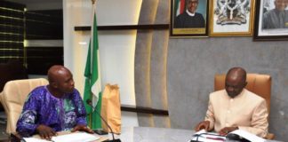 (L-R),The National President, CPFAN, Chief Ayodele Ojo and Minister of Agriculture and Rural Development, Dr. Mohammad Mahmood Abubakar, during the courtesy visit in the Minister's Conference Room