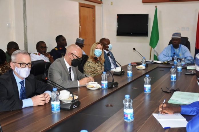 courtesy visit to Ship House The Permanent Secretary, Ministry of Defence, Dr. Ibrahim Abubakar Kana, mni with the Director, Centre for Infectious Disease Control, Col. (Dr) Nelson Michael (Rtd)(1st left) and his team during a courtesy visit to Ship House, Abuja.