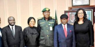 FROM LEFT: REPRESENTATIVE OF THE HAGF, DR UMAR GWANDU; LEAD ASSESSMENT TEAM, KADUNA BOSTER INSTITUTION, MRS UGONNA EZEKWEM; REPRESENTATIVE OF THE CONTROLLER GENERAL, NIGERIAN CORRECTIONAL SERVICE, ACG DANIEL ODHARO; CHAIRMAN, PRESIDENTIAL COMMITTEE ON CORRECTIONAL REFORM AND DECONGESTION(PCCRD), JUSTICE ISHAQ BELLO (RTD)AND SECRETARY, PCCRD, MRS LETICIA AYOOLA-DANIELS; DURING THE PCCRD VIRTUAL MEETING WITH KADUNA JUSTICE STAKEHOLDERS FOR THE IMPLEMENTATION OF THE JUVENILE DECONGESTION PROGRAMME, IN ABUJA ON MONDAY 25TH JULY, 2022
