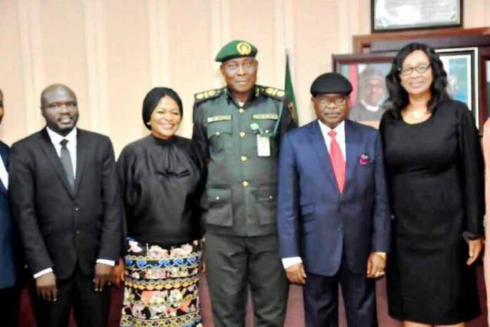FROM LEFT: REPRESENTATIVE OF THE HAGF, DR UMAR GWANDU; LEAD ASSESSMENT TEAM, KADUNA BOSTER INSTITUTION, MRS UGONNA EZEKWEM; REPRESENTATIVE OF THE CONTROLLER GENERAL, NIGERIAN CORRECTIONAL SERVICE, ACG DANIEL ODHARO; CHAIRMAN, PRESIDENTIAL COMMITTEE ON CORRECTIONAL REFORM AND DECONGESTION(PCCRD), JUSTICE ISHAQ BELLO (RTD)AND SECRETARY, PCCRD, MRS LETICIA AYOOLA-DANIELS; DURING THE PCCRD VIRTUAL MEETING WITH KADUNA JUSTICE STAKEHOLDERS FOR THE IMPLEMENTATION OF THE JUVENILE DECONGESTION PROGRAMME, IN ABUJA ON MONDAY 25TH JULY, 2022