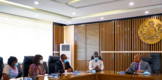 PS, GSO, Dr. Nnamdi Maurice Mbaeri (R), Senior Fund Portfolio Manager High Impart Africa of The Global Fund, Jean- Thomas Nouboussi (M), DG, NACA, Dr. Gambo Aliyu (2nd R) with other delegations from Global Fund