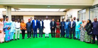SGF, Boss Mustapha (10th L) in a group photograph with CEO, OGP (10th R) with his team and other officials from OSGF
