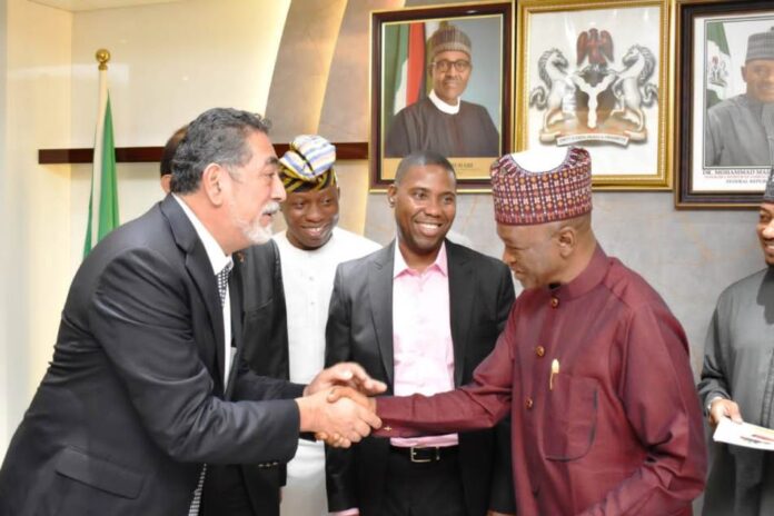 courtesy visit L- R, His Excellency, Mexican Ambassador, Mr Alfredo Miranda, having a hand shake with the Hon. Minister of Agriculture and Rural Development, Dr. Mohammad Mahmood Abubakar, during the courtesy visit in Abuja