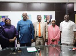 (1st left). Dr. Halima Mukaddas MD, NOFIC Ningi (2nd left) HMSH Hon. Joseph Ekumankama (3rd left) Dr. Dauda Katagum, MD FMC Azare (1st right) Dr. Noah rep. PSH (2nd right) Dr. Aishatu Armiya'u, MD FNPH Kaduna