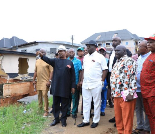 Ikpeazu Promises Remedial Action And A Firm Representation To The Ecological Office Of The Federal Government As He Visits Gully Erosion Site At Ovom Street, Aba