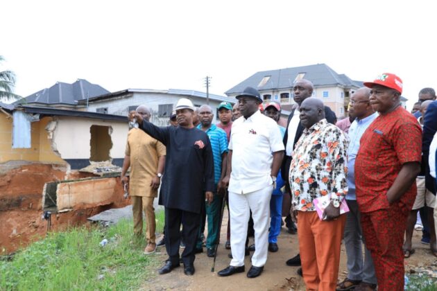 Ikpeazu Promises Remedial Action And A Firm Representation To The Ecological Office Of The Federal Government As He Visits Gully Erosion Site At Ovom Street, Aba