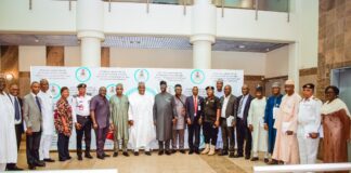 (2nd left) Representative of the Permanent Secretary Ministry of Humanitarian Affairs, Disaster Management and Social Development Dr. Nasir Sani-Gwarzo, mni, NPOM, the Director Legal Services, Barr. Garba Haganawega (1st left) Special Assistant to the Minister of State FCT, Maryam Ikunaiye), (3rd left) Head PCVE, Office of the National Special Adviser), (4th left), Chairman Steering Committee, Pave Network, Jaye Gaskiya, (second row 2nd left) Head Press Unit of the Ministry Rhoda Ishaku Iliya, (4th left), Assistant Director Special Duties, Dinatu Wuyah and other participants at the capacity building programme on preventing and Countering Violence Extremism, held on Wednesday 28th September, 2022, in Abuja.
