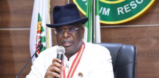 The Hon Minister of State, Petroleum Resources, Chief Timipre Sylvia giving his brief during the reconstitution of the members of the Steering Committee