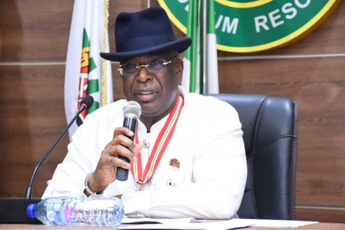 The Hon Minister of State, Petroleum Resources, Chief Timipre Sylvia giving his brief during the reconstitution of the members of the Steering Committee The Hon Minister of State, Petroleum Resources, Chief Timipre Sylvia giving his brief during the reconstitution of the members of the Steering Committee
