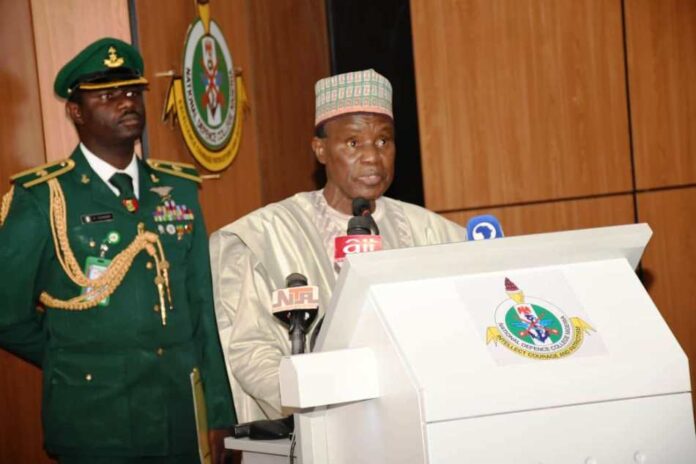 Course 31 of the National Defence College1 The Minister of Defence, Maj. Gen. Bashir Salihi Magashi giving his speech at the inauguration of Course 31 of the National Defence College, held in Abuja.